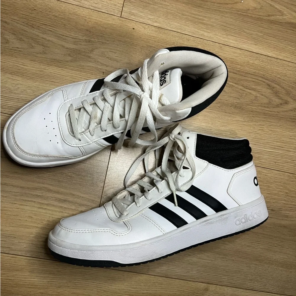 Adidas White and Black Mid-Top Hoops 2.0 Sneakers 11
